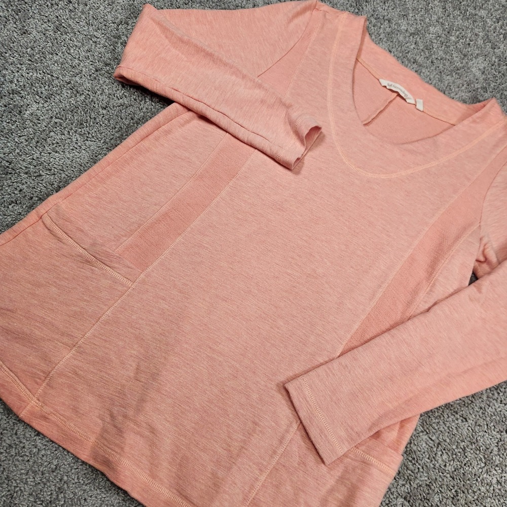 Soft Surroundings Tunic Top Women M Coral Minimalist Lagenlook Pockets L/S